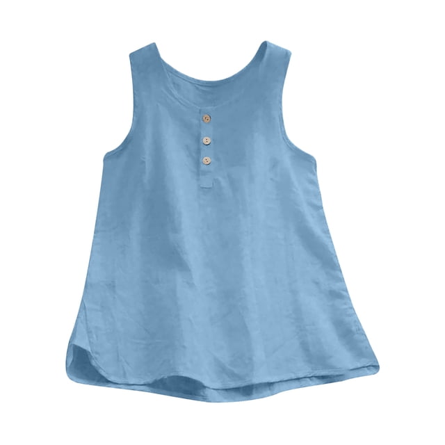 Dealovy Camisoles Grande Taille pour Femmes en Coton et Lin à Col Rond T-Shirts d'Été Amples Unis Sans Manches