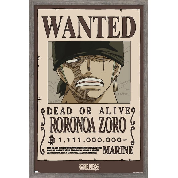 One Piece - Roronoa Zoro Wanted Poster Wall Poster, 14.725" x 22.375" Framed