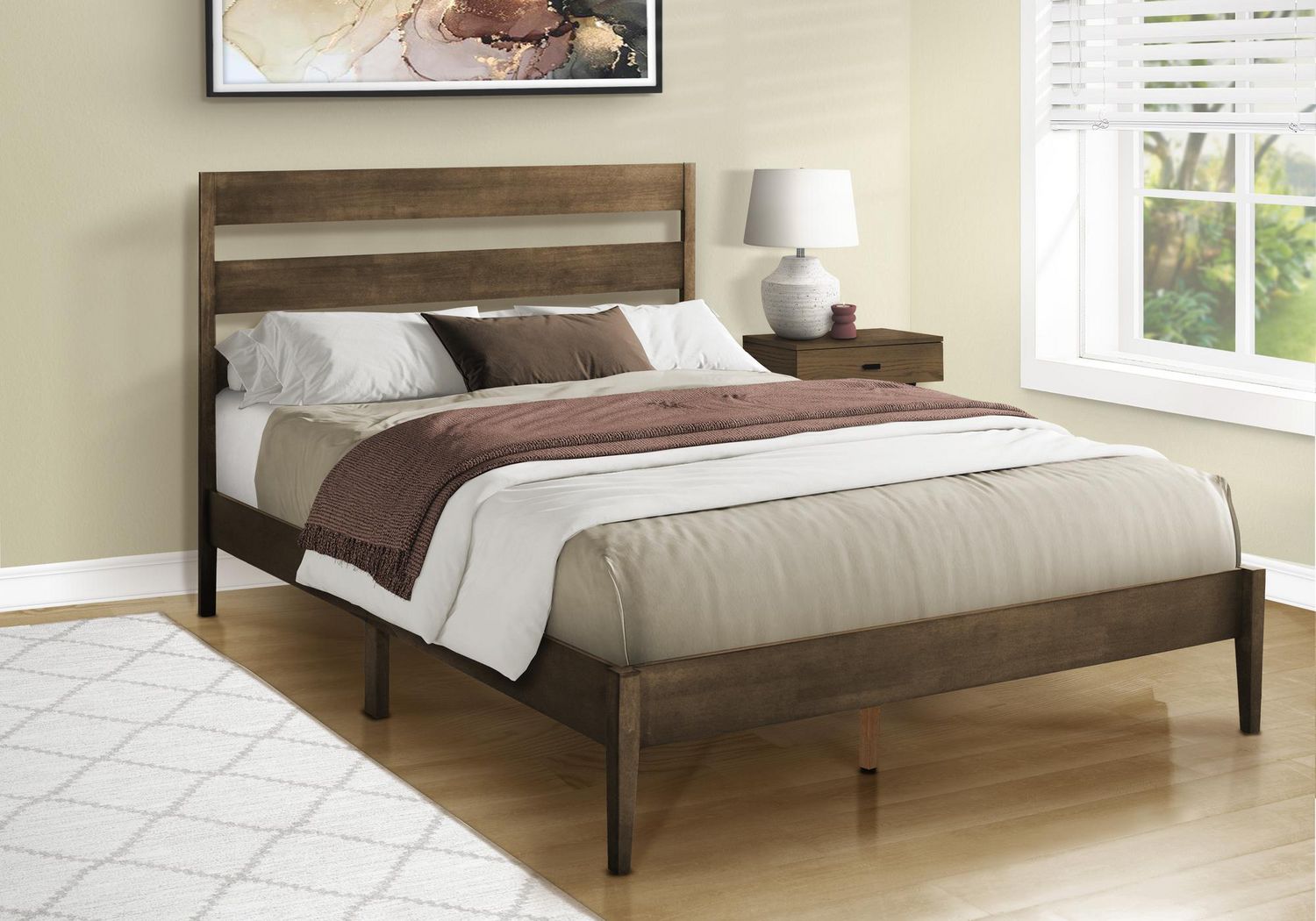 Monarch Specialties  Lit, Grand, Cadre Seulement, Lit À Plateforme, Chambre À Coucher, Cadre En Bois Gris, Pieds En Bois Massif Gris, Contemporain