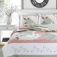 thumbnail image 4 of Cozy Line Home Fashions Floral Véritable Patchwork Vert Pêche Bord Festonné Campagnard Ensemble de Literie Courtepointe 100 % Coton, Couvre-Lit Réversible (Celia, Lit Simple - 2 Pcs), 4 of 5