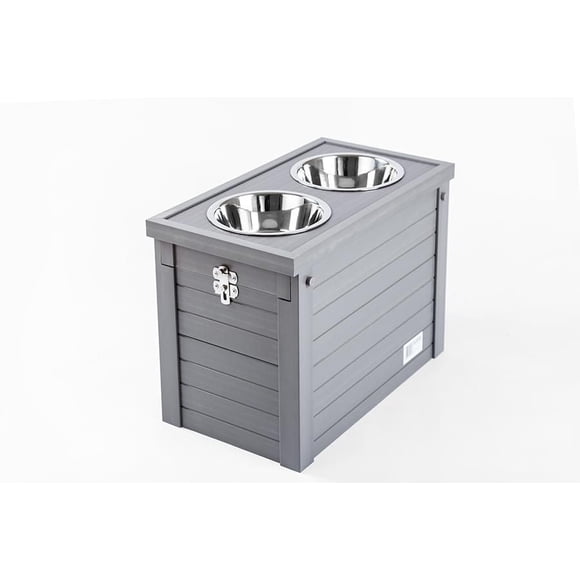 New Age Pet EcoFlex Piedmont Raised Diner For Dogs With Food Storage & 2 bowls Grey