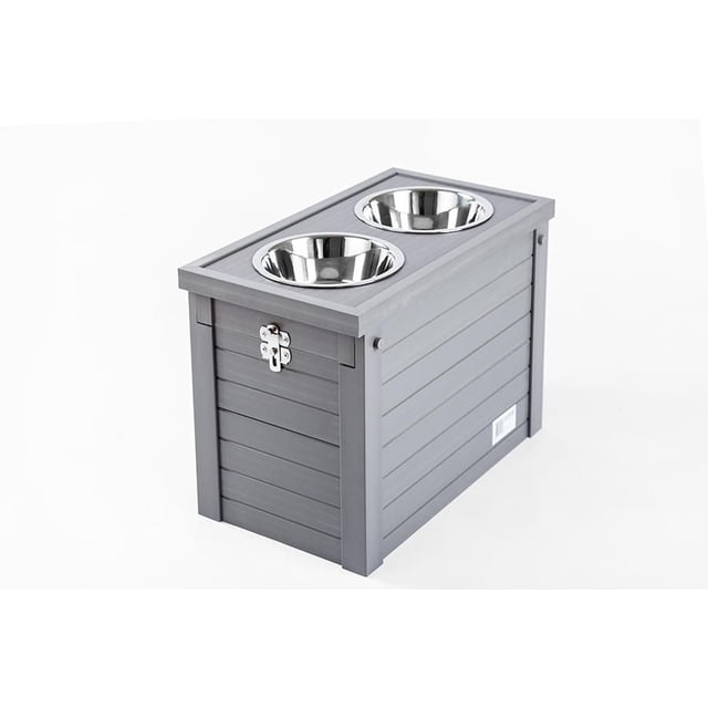 Nouvel âge Pet Ecoflex – Diner surélevé pour chiens avec rangement de nourriture et 2 bols gris