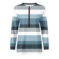 thumbnail image 4 of Chandails à Capuchon Mode pour Femmes 2023 Hauts Automne Manches Longues Ample Chandail à Enfiler Chemise Chic Décontracté Dames Rayé Col Rond Chandails 50 % de Rabais Liquidation Costumes d'Halloween/Noël, 4 of 5