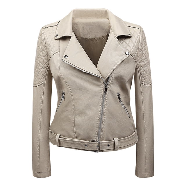 CEHVOM Veste de Moto Ajustée à Revers en Cuir pour Femme Veste en Cuir Liquidation