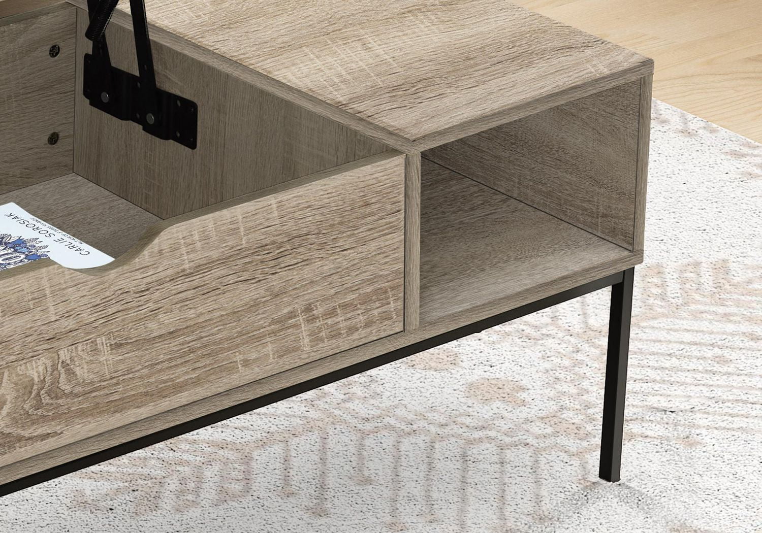 Monarch Specialties Table Basse, 42" L, Rectangulaire, Cocktail, Toit Relevable, Taupe Foncé, Métal Noir, Contemporain, Moderne