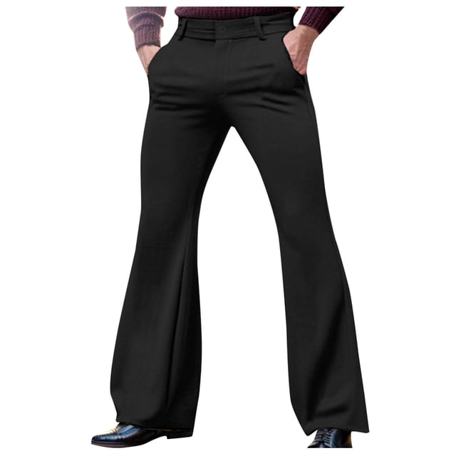 Xuniizn Mens Dress Pants, Solid Color Zipper Button Stretch Flared Pants with Pockets, Business Fashion Comfortable Formal Suit Trousers