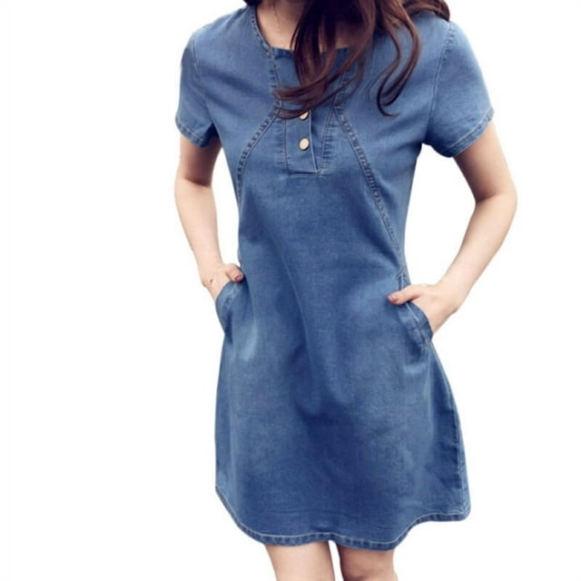 Robe en Denim pour Femmes Grande Taille Décontractée Printemps Été Élégante Style Cowboy Longue Section Robe en Jean 3TG 4TG