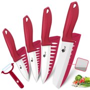 Ceramic Knife Set Kitchen Knives Set for Household Fruit Knives with Sheath 6" Bread Knife 5" Utility Knife 4" Fruit Knife 3" Paring Knife + One Peeler Rust Free Proof