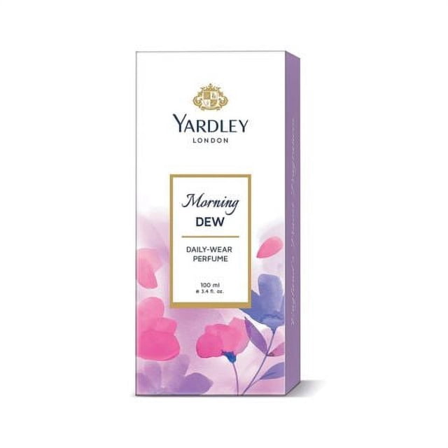 Yardley London Parfum Quotidien Eau de Toilette Morning Dew 100 ml, un Parfum pour Femmes avec un Emballage à Thème Floral dans des Tons Rose et Violet. Conçu avec des Ingrédients de Choix, Il Offre une Explosion de Fraîcheur pour un Usage Quotidien.
