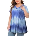 thumbnail image 2 of Heliisoer Hauts pour Femmes Grande Taille Imprimé Teinture sur Nœuds Manches Courtes Blouse à Col en V Plissée, 2 of 9