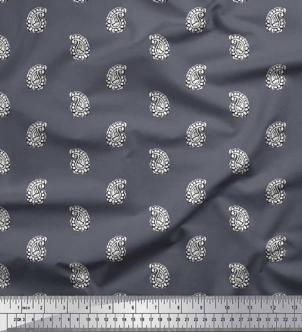 Soimoi Silk Fabric Paisley Block Print Fabric by The Yard 42 Inch Wide