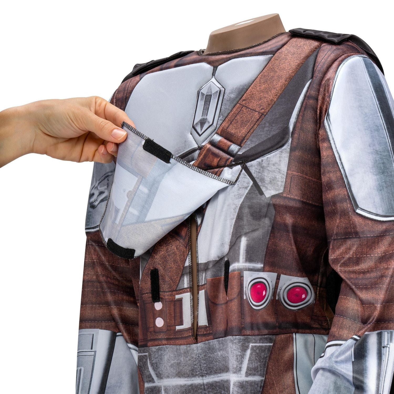 STAR WARS Adaptive The Mandalorian Youth Costume - Combinaison imprimée avec accès au tube, jambes plus spacieuses et masque en plastique 3D