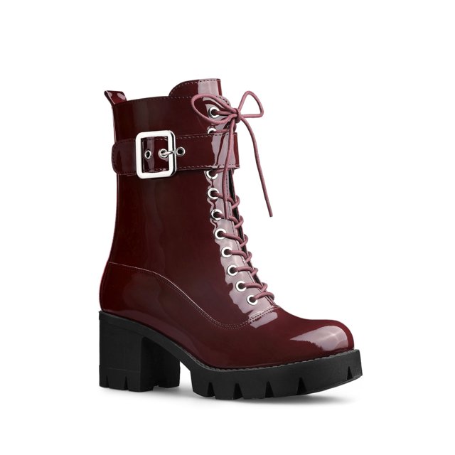 Unique Bargains Women's Zipper Platform Chunky Heel Combat Boots