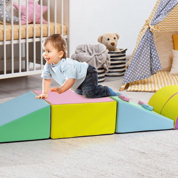 Kojooin 5-Piece Foam Climbing Blocks Set for Toddlers, Soft PU Leather Indoor Play Equipment, Colorful Climbing Toys