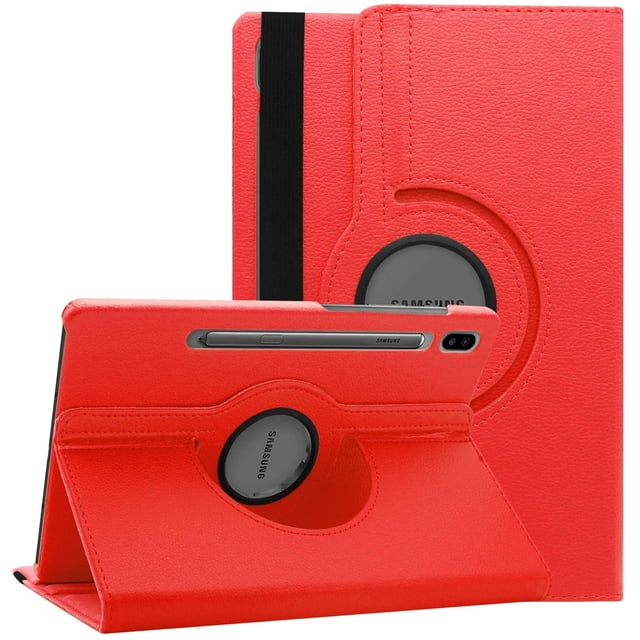 Samsung Tab S7 FE 12,4 Pouces 5G T730 T736 Étui pour Tablette en Cuir PU Rouge Vif. l'Étui Présente une Conception Rotative à 360 Degrés pour une Vision Verticale et Horizontale flexible. Il Comprend un Dos Rigide Antichoc pour la protection contre les Chutes, une Doublure en Microfibre Douce pour Prévenir les Égratignures de l'Écran, et une Bande Élastique pour une Fermeture Sécurisée. les Découpes Précises Offrent un Accès Facile à Tous les ports, Prises et L'Appareil Photo Sans Retirer l'