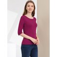 thumbnail image 4 of INSPIRE CHIC Hauts pour Femmes Manches au Coude Encolure Bateau Coupe Ajustée T-Shirt Classique Décontracté m Fuchsia, 4 of 6