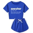 thumbnail image 1 of Hiiyo Tween Girls Outfits Letter Print Short Sleeve T Shirt and Shorts Set Sports Tracksuit, 1 of 3