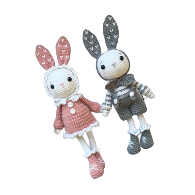 Baohd Handmade Crochet Kit for Beginner Cute Rabbits All in Learn to Crochet Grey and Pink