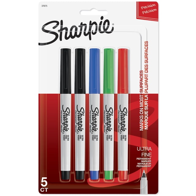 Marqueurs permanents Sharpie, pointe ultrafine, couleurs assorties, 5 unités
