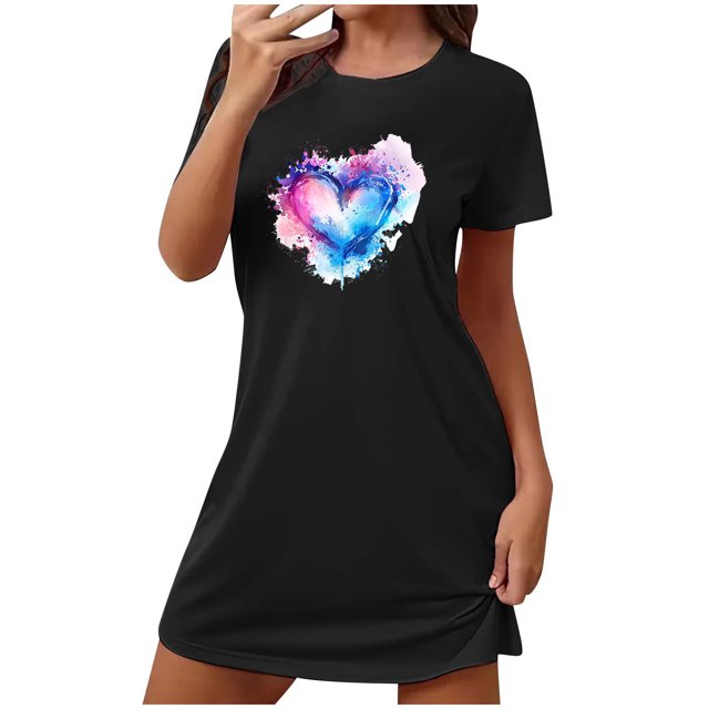 Birdeem Chemises de Nuit pour Femmes Chemise de Nuit Courte Surdimensionnée pour Femmes Mode Imprimé sur la Poitrine Robe de Nuit à Manches Courtes