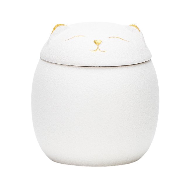 Transemion Pot à Thé en Céramique Portable Anti-Humidité Grande Capacité et Mignon Robuste et Durable en Céramique Forme de Chat Pot à Thé en Céramique Blanc 500ml 1ensemble