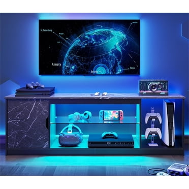 Bestier 58" LED TV Stand for PS5 Gaming Entertainment Center for 60/65 inch TV, Black Marble