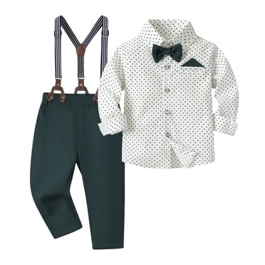 Vêtements pour Garçon de 1 An Chemise à Boutons avec Nœud Papillon Pantalon à Bretelles Ensemble de 3 Pcs Tenue Formelle pour Nouveau-Né pour Garçons 4-5 Ans