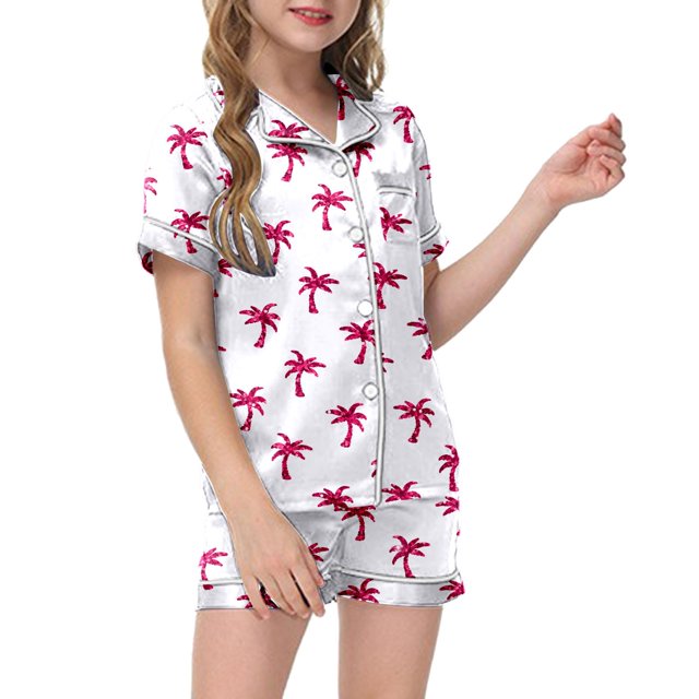 Luvoko Ensemble de Pyjama 2 Pcs pour Enfants Imprimé Graphique Chemise à Manches Courtes Boutonnée Shorts Pyjama