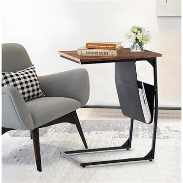 C Shaped Side End Tables, Sofa Couch End Table for Living Room Bedroom with Side Pocket Holder