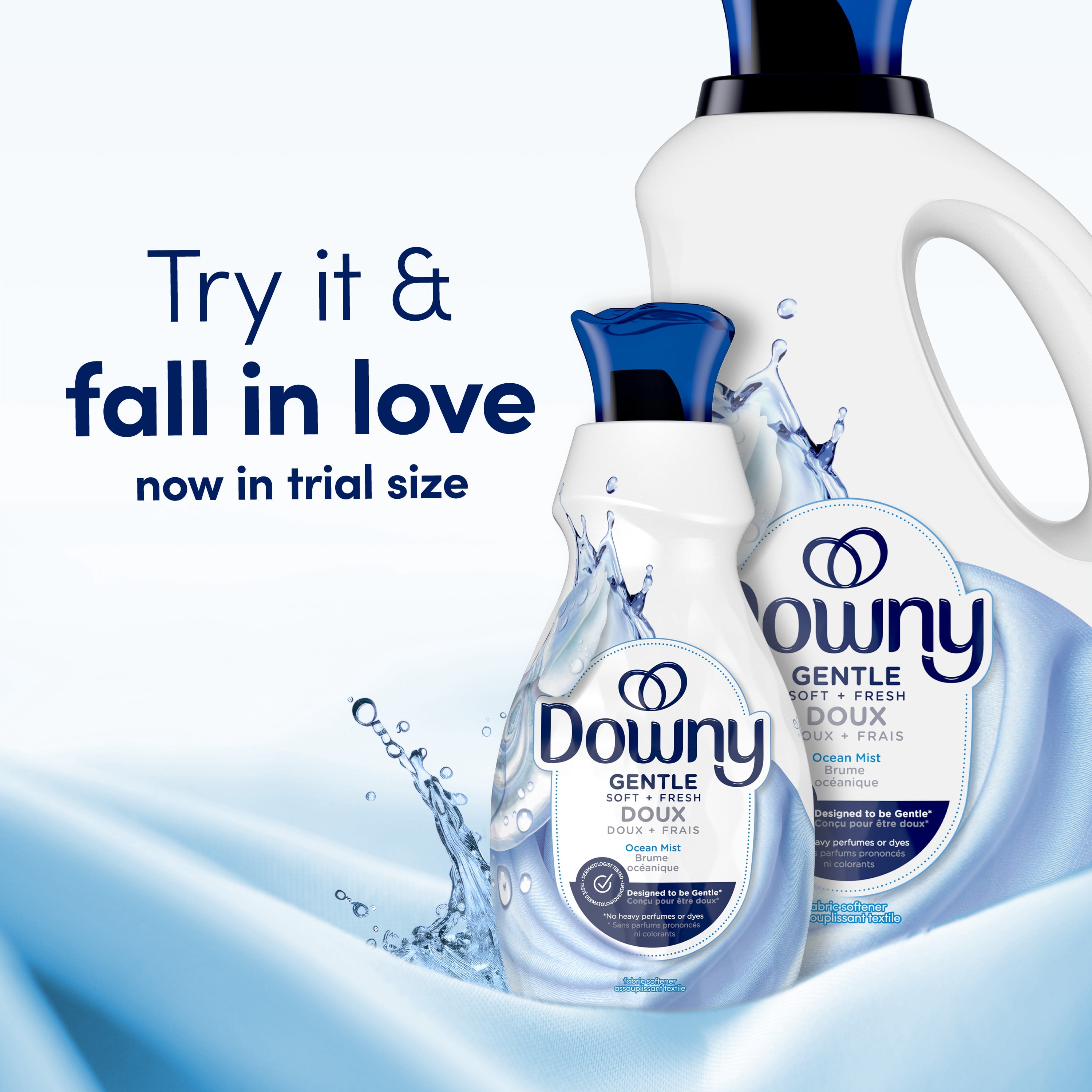 Assouplissant textile liquide Downy Doux et Frais, parfum Brume océanique, assouplissant textile liquide conçu pour être doux pour la peau, 138 brassées, 2,76 L