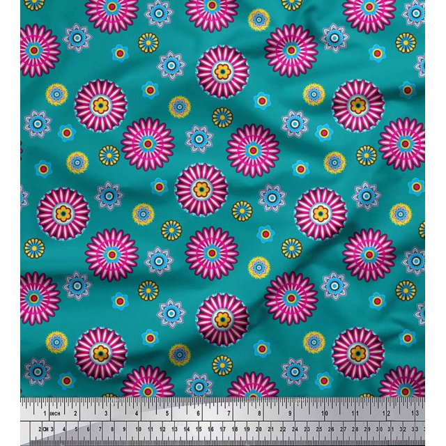 Soimoi Rayon Fabric Flower Artistic Printed Fabric 1 Yard 42 Inch Wide
