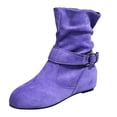 thumbnail image 3 of Bottes Mi-Mollet Décontractées pour Femmes, Mode, Boucle, Suède, Bout Rond, Plates, Sans Talons, Bottillons Courts, Hiver Automne, 3 of 6