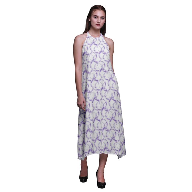 Bimba Robe Dos Nu Teinture sur Nœuds d'Été pour Fête, Col Licou, Tenue de Plage pour Femmes - Très Petit