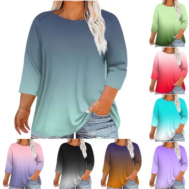 Économies d'Été Liquidation 2025 Bovxnpu Hauts à Manches 3/4 pour Femmes, Blouses Décontractées en Coton Grande Taille pour Femmes, Mode Femme Col Rond T-Shirt à Manches Longues Imprimé Blouse Ample Chandail en Molleton TTTG