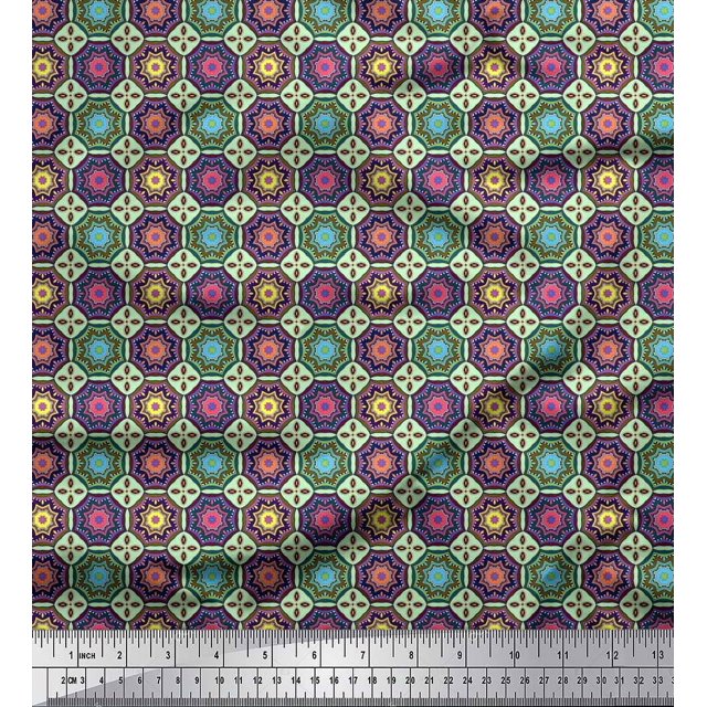 Soimoi Polyester Crepe Fabric Floral Mandala Printed Craft Fabric by The Yard 52 Inch Wide