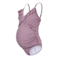 thumbnail image 4 of PEASKJP Maternity Ruffle One Piece Swimsuit One&nbsp;Shoulder&nbsp;Ribbed Pregnancy Bathing&nbsp;Suit, Hot Pink L, 4 of 5