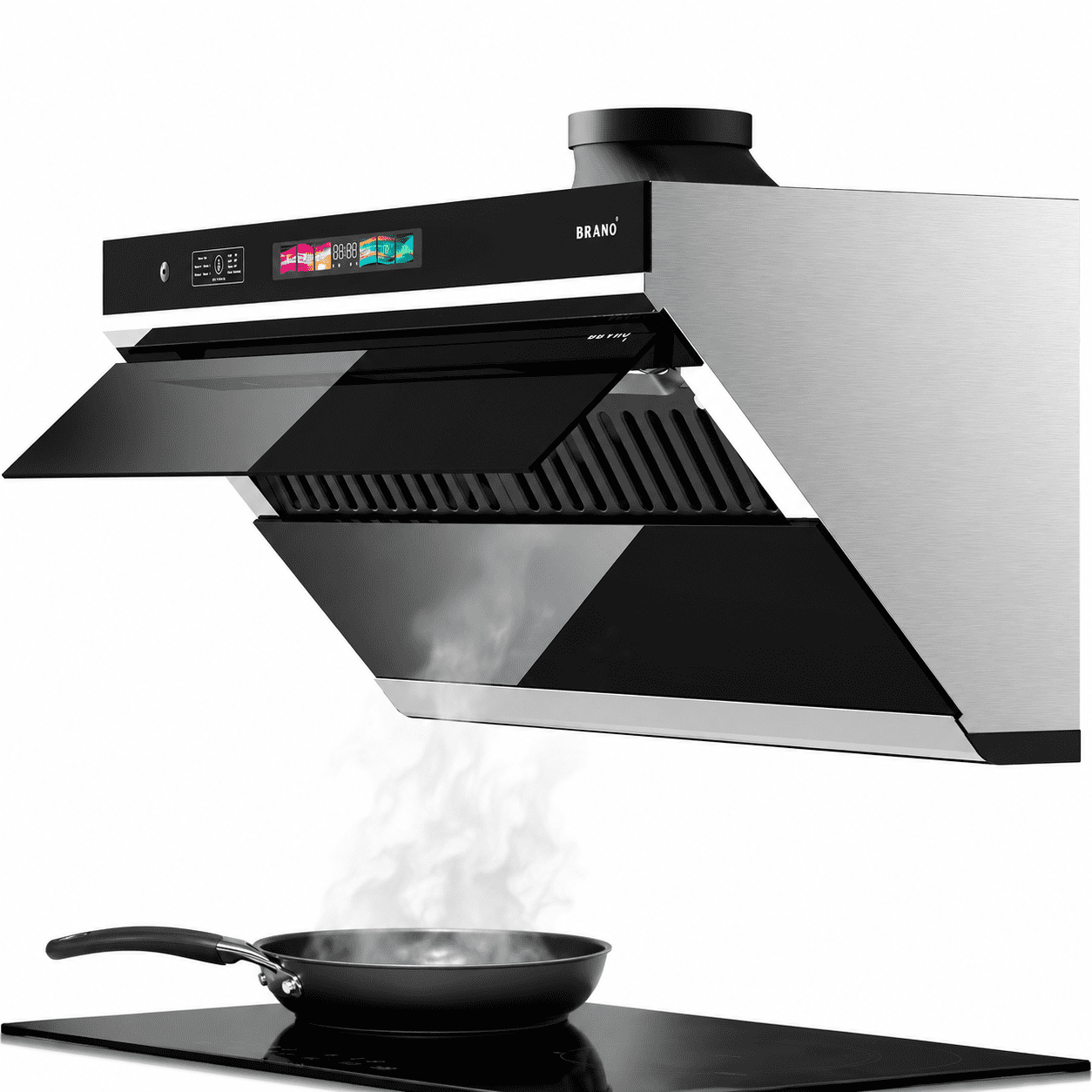 BRANO 36 in. Under Cabinet Range Hood, 900 CFM Stainless Steel Kitchen Vent Hood with Voice/Gesture/Touch Control, 4-Speed Fan, LED Lights, Dishwasher-Safe Baffle Filters, Ducted/Ductless Convertible