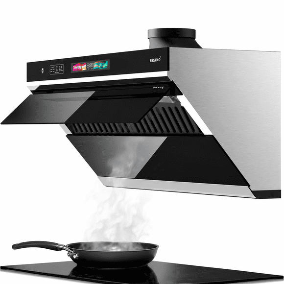 BRANO 36 in. Under Cabinet Range Hood, 900 CFM Stainless Steel Kitchen Vent Hood with Voice/Gesture/Touch Control, 4-Speed Fan, LED Lights, Dishwasher-Safe Baffle Filters, Ducted/Ductless Convertible