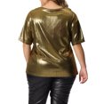 thumbnail image 3 of GRACE & GRANDEUR Haut Grande Taille pour Femmes Métallisé Col Rond Manches Courtes T-Shirt Chemisiers de Fête Tee Hauts, 3 of 5