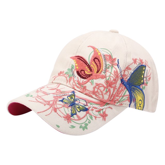 Coofit Women Baseball Cap Adjustable Embroidery Butterfly Snapback Hat Outdoor Sun Hat