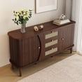 thumbnail image 2 of Noble House Rattan Sideboard Dresser, Sliding Door Cabinet with Adjustable Shelves & Rounded Top,Storage Cabinet,Walnut Wood, 2 of 9
