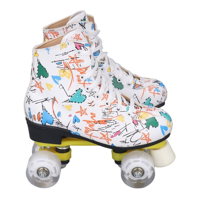 White Graffiti Roller Skates For Kids And Adults With Front Support Column And Breathable Design