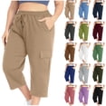 thumbnail image 2 of QATAINLAV Plus Size Capri Pants for Women Casual Summer Wide Leg Short Jogger Sweatpants Solid Drawstring Cargo Cropped Trouser with Pockets Green L Ropa de Verano Para Mujer, 2 of 10