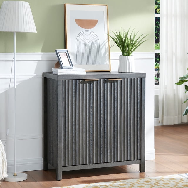 OAKHAM Buffet Bahut Cannelé avec Tablettes Ajustables, Crédence Console d'Appoint Moderne, Chêne Minuit