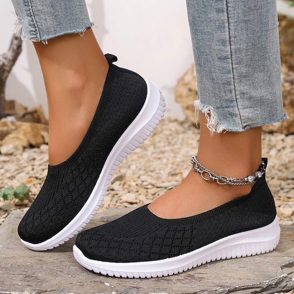 Women's Woven Orthopedic Breathable Shoes Comfortable Walking Sneakers with Arch Support Wide Fit Go Walk Slip on Tenis Comfy Work Slip Ins Loafers Standing All Day Soft Foam Summer Shoes Hands Free