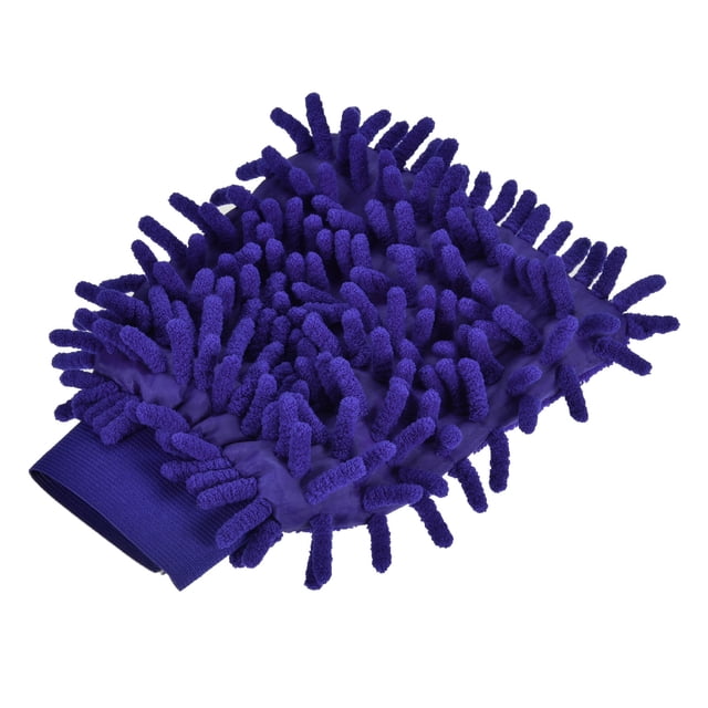 Unique Bargains Reusable Scratch-Free Cleaning Gloves Microfiber Chenille Mitts, Dark Blue