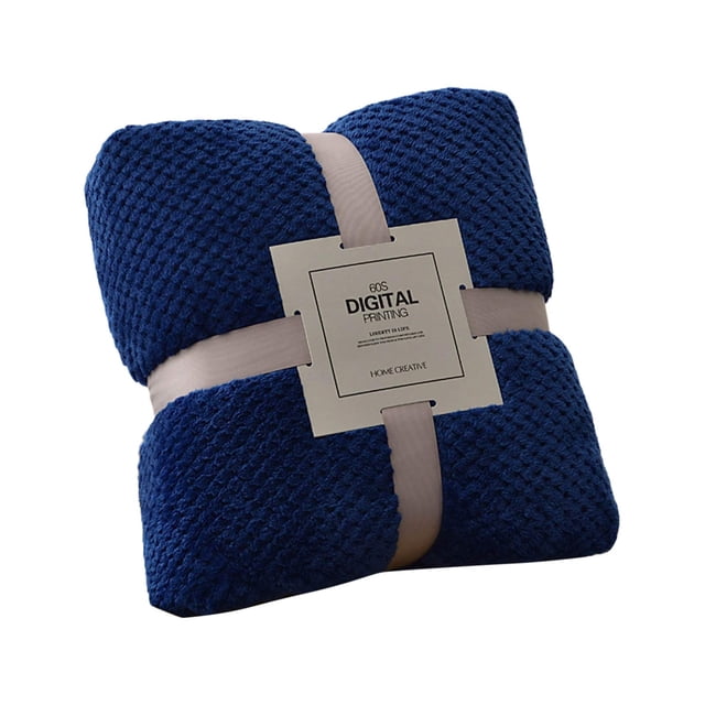 Riforla Blankets Wool Blankets Lightweight Blankets for Summer and Autumn, displayed in a folded form with a deep blue textured surface. The blanket is tied with a beige ribbon and features a label reading '60s Digital Printing' and 'Home Creative.' Ideal as a throw blanket for sofas, beds, and travel, this versatile blanket measures 70x100cm and is suitable for all seasons. Perfect for home decor and cozy comfort.