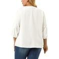 thumbnail image 3 of Agnes Orinda Women's Plus Size Work Round Neck Tie Neck Ruffled Office Chiffon Blouse 1X White, 3 of 8