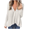 thumbnail image 1 of Yuyuzo Womens Long Sleeve Fall Tops Half Button V Neck Loose Fitted Shirts Comfy Textured Blouses, 1 of 5