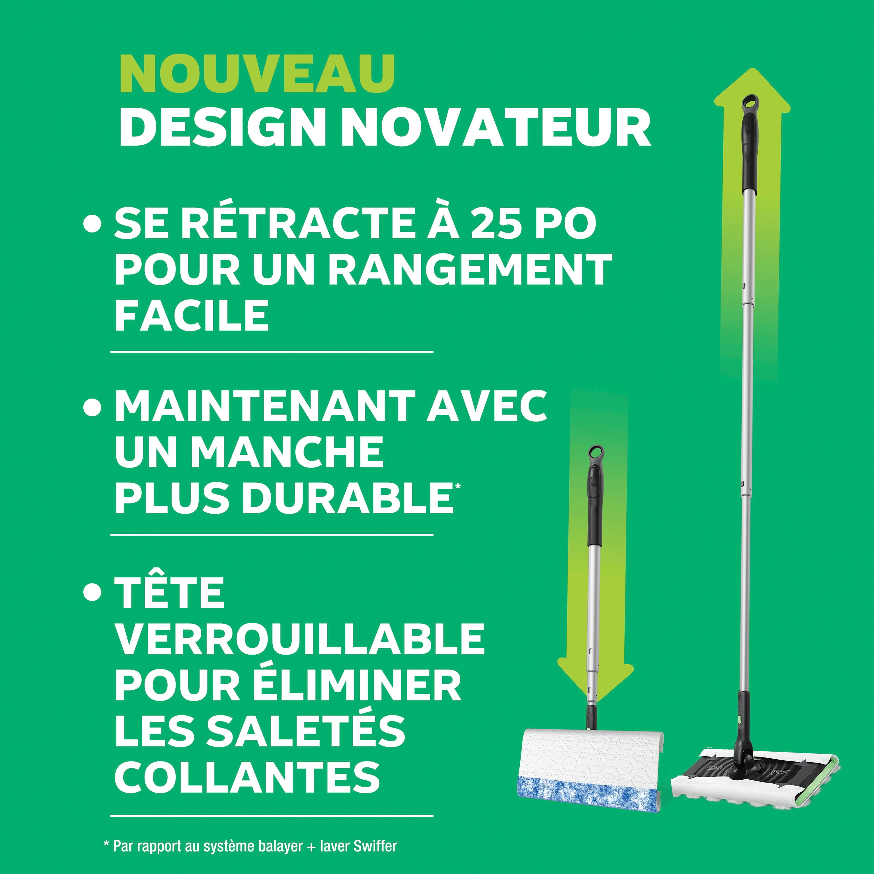 Swiffer Balayer et laver Pro, trousse pour balayage et lavage 2 en 1 pour les planchers, 1 balai sèches humidifiées